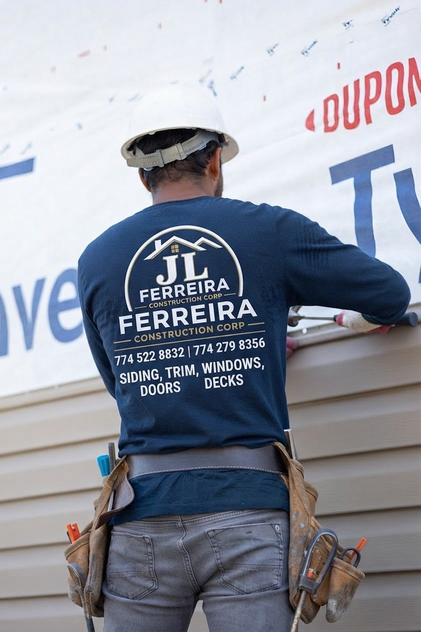 JL Ferreira crew member on a siding project